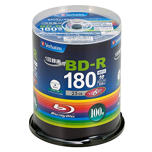 Verbatim バーベイタム 1回録画用 ブルーレイディスク BD-R 25GB 100枚 ホワイトプリンタブル 片面1層 1-6倍速 VBR130RP100SV4