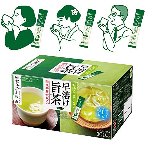 AGF(エージーエフ) 新茶人 早溶け旨茶 宇治抹茶入り上煎茶 スティック 100本 【 お茶 スティック 】【 粉末緑茶 】【 ティーバッグ不要 】 0.8グラム (x 100)