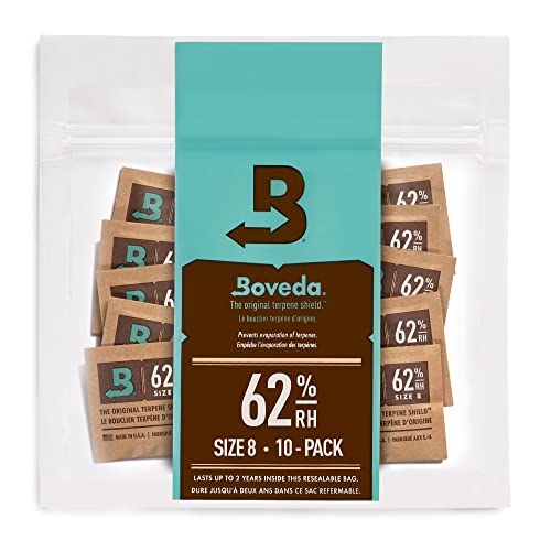 Boveda ハーブ ストレージ用 62-RH 2-ウェイ 湿度 コントロール サイズ 8 保護 最大 1オンス (30 グラム) 花 防止 テルペン ロス オーバー 乾燥 と 成形 10-カウント 再シール バッグ 10