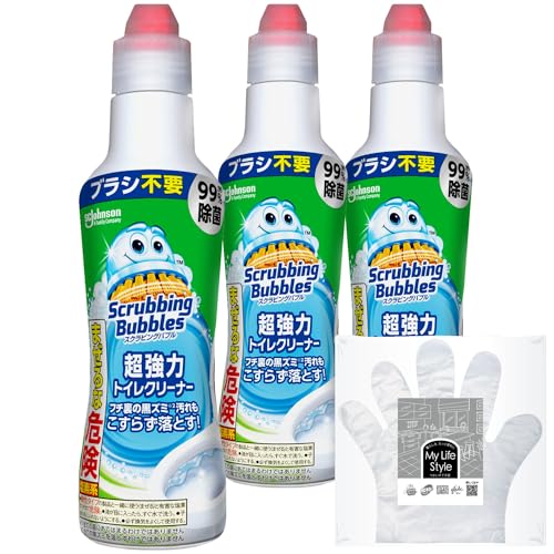 スクラビングバブル (Scrubbing Bubbles) 超強力トイレクリーナー 400g×3本 お掃除手袋つき トイレ洗浄剤 黒ずみ 洗浄 まとめ買い 洗剤 【Amazon.co.jp 限定】