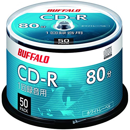 【Amazon.co.jp限定】 バッファロー 音楽用 CD-R 1回録音 80分 700MB 50枚 スピンドル ホワイトレーベル RO-CR07M-050PW/N