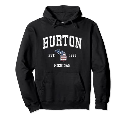 Burton Michigan MI ヴィンテージ アメリカ国旗 スポーツデザイン パーカー