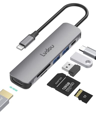 2024高機能版 USB C ハブ 6-in-1 Lvdou アダプタ｜100W PD充電対応・4K HDMI・MicroSD/SDカードリーダー搭載｜MacBook Pro/Air, iPad Pro, iPhone 15/16, Surface Pro, Switch, Galaxy Book, Chromebook対応 ノートPC/タブレット用