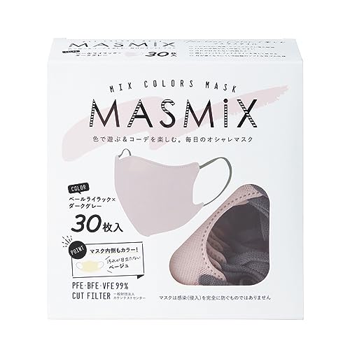 川本産業 MASMIX ツートーンカラーマスク 立体タイプ 30枚入 ペールライラック×ダークグレー