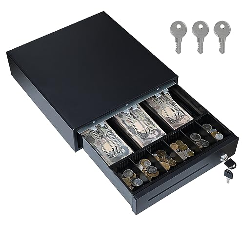 Tera キャッシュドロア 小型 自動 + 手動 エアレジ対応 3札 6硬貨 幅33.5cmｘ奥行36cmｘ高さ10cm 黒 330