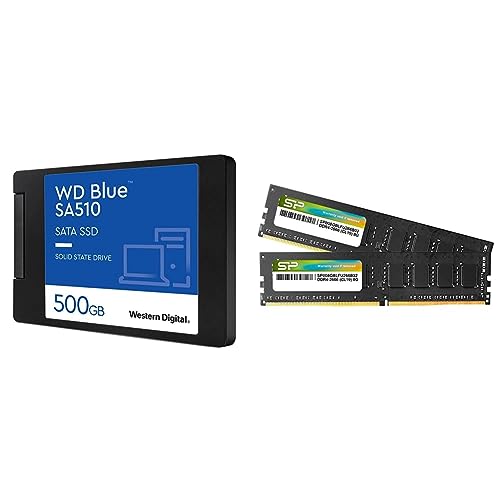 【セット買い】Western Digital ウエスタンデジタル WD Blue SATA SSD 内蔵 500GB 2.5インチ WDS500G3B0A-EC SA510 & シリコンパワー デスクトップPC用 メモリ DDR4 2666 PC4-21300 8GB x 2枚 (16GB) 288Pin 1.2V CL19 SP016GBLFU266B22