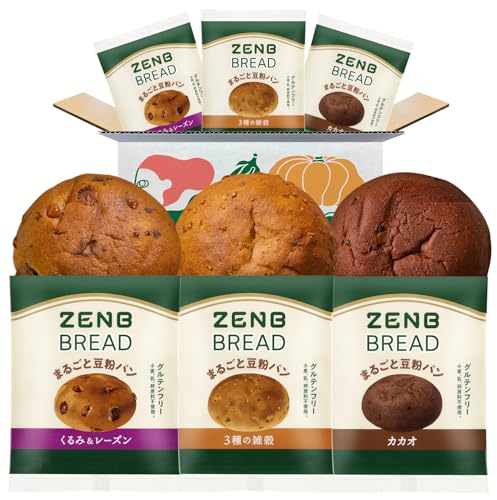 【糖質オフの豆粉パン】ZENB ゼンブ ブレッド グルテンフリー パン 3種6個 (くるみ＆レーズン・カカオ・3種の雑穀 各2個) [ 糖質オフ 糖質制限 糖質コントロール 腸活 時の 食物繊維 補給に ダイエット 時の栄養補給に 置き換え ロングライフパン たんぱく質 食物繊維 鉄分 ビタミンB1 非常食 小腹がすいた時に食べる 常温保存 長期保存 ]