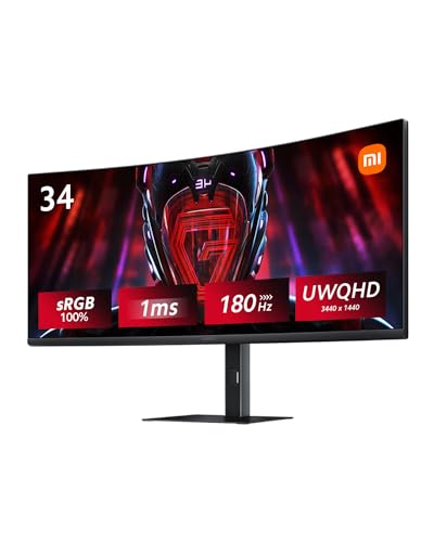 Xiaomi 曲面 ゲーミングモニター G34WQi 34インチ UWQHD超ワイドスクリーン180Hz MPRT1ms 3440x1440 1500Rの湾曲率 VA非光沢 sRGB100% FreeSync Premiumティアリング防止 テクノロジー認証 RGB周囲光