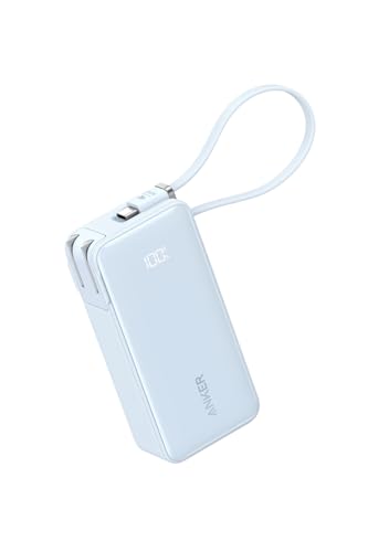 Anker Power Bank (10000mAh, Fusion, Built-In USB-C ケーブル) (10000mAh 30W出力モバイルバッテリー搭載 30W出力充電器) / LEDディスプレイ搭載/USB-Cケーブル一体型/コンセント一体型/折りたたみ式プラグ 1台3役 (ブルー)