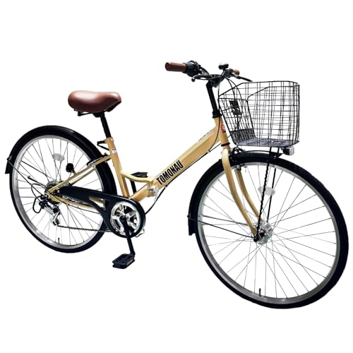 TOMONAU シティサイクル ママチャリ 折り畳み自転車 26インチ 6段変速 LED自転車ライト 折りたたみ自転車 ひし形フレーム、強力な耐荷重 乗りやすい (マットコヨーテ)
