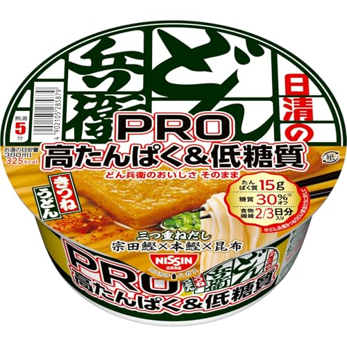 どん兵衛PRO きつねうどん 高たんぱく＆低糖質＆食物繊維2/3日分 [三つ重ねだし 宗田鰹×本鰹×昆布] 日清食品 カップ麺 86g ×12個