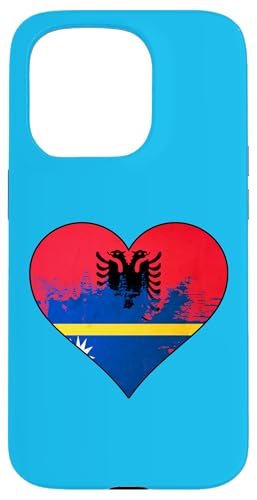 アルバニアとナウルのミックスヘリテージフラッグ ハート スマホケース iPhone 15 Pro 用
